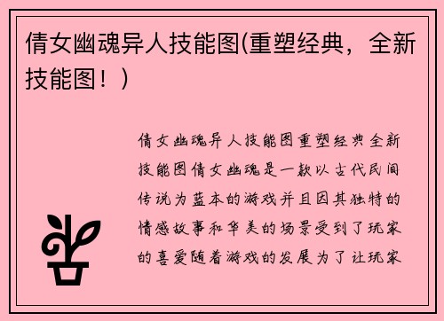 倩女幽魂异人技能图(重塑经典，全新技能图！)
